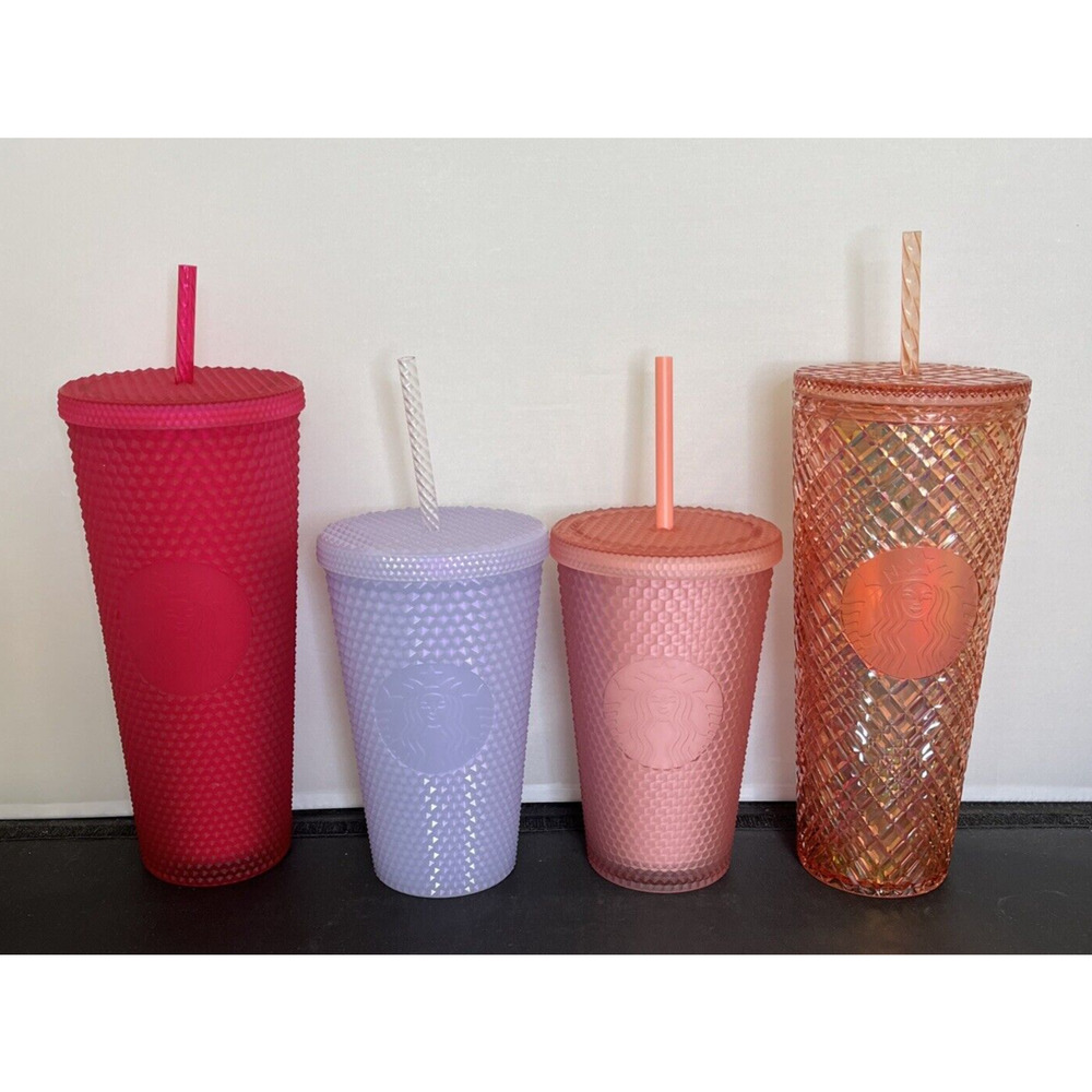 LOT OF 4 STARBUCKS 16oz & 24 OZ Studded Tumblers Purple Pink Peach FS Charity